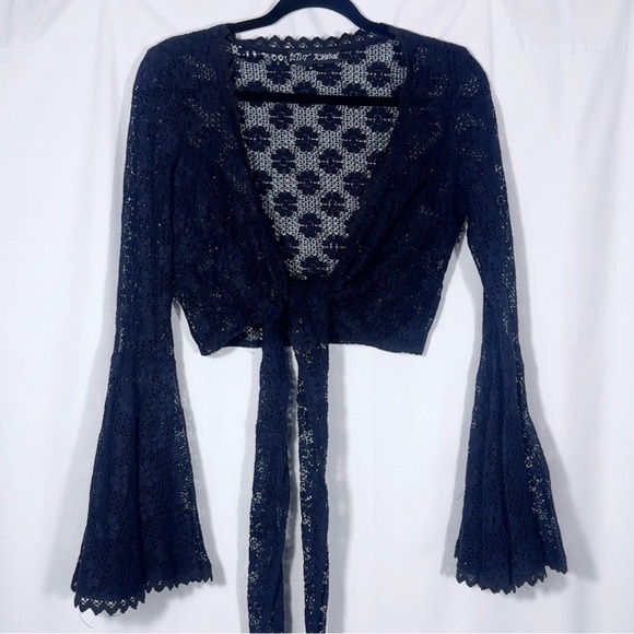 Betsey Johnson Tops - Betsey Johnson Black Lace Front Tie  Top